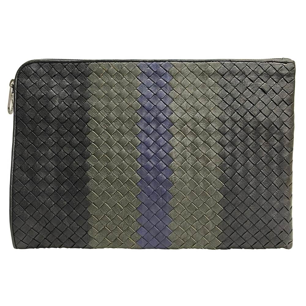 Bottega Veneta Intrecciato Mens Clutch Bag Black Khaki Navy